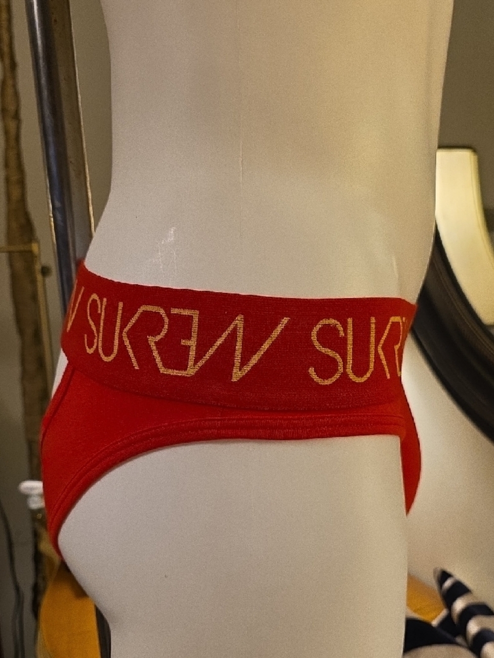 Red Men's Briefs with Gold Logo Waistband by - Picture 6 of 11
